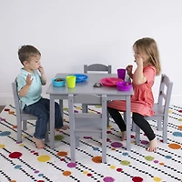 Kids Wood Table and 4 Chairs, Grey/Grey