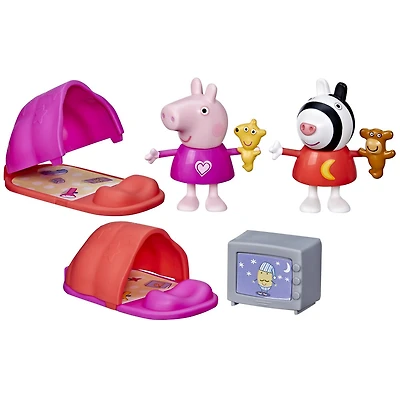 Peppa Pig Toys Peppa's Sleepover Playset Toy for Preschoolers, 2 Figures and 3 Themed Accessories