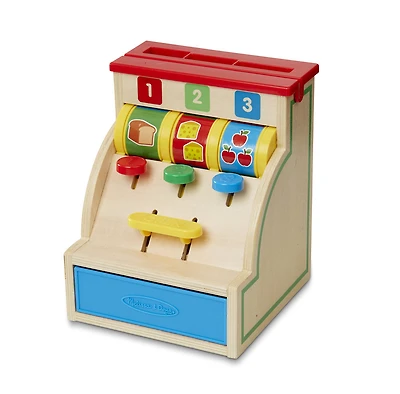 Melissa & Doug Spin and Swipe Caisse enregistreuse en bois avec 3 pièces de jeu, carte de crédit