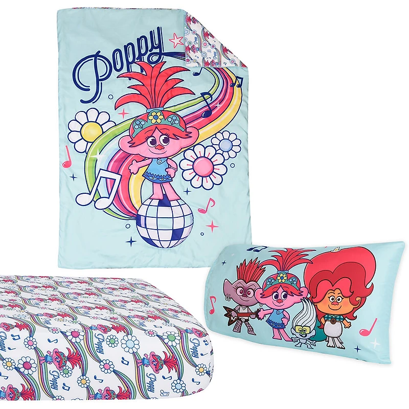 Trolls 3 Piece Toddler Bedding Set with Reversible Comforter, Fitted Sheet and Pillowcase by Nemcor