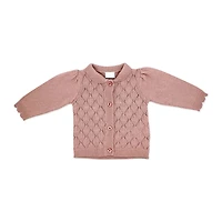 Rock a Bye Baby Cardigan en tricot rose avec col à volants et pantalon