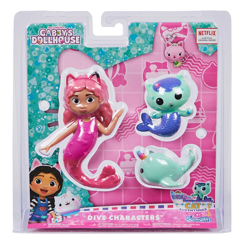 Swimways Gabby's Dollhouse Dive Characters 3-Pack, Swimming Pool Accessories & Kids Pool Toys, Pool Party Supplies & Water Toys