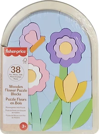 Fisher-Price Wooden Flower Puzzle Blocks for Preschool Kids, 37 Wood Pieces