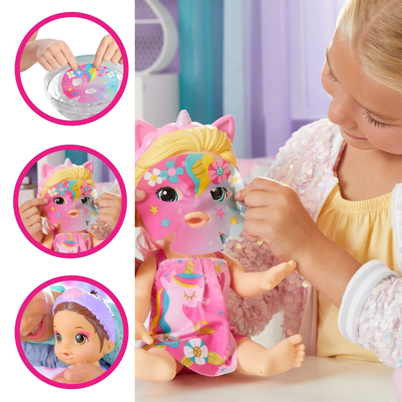 Baby Alive poupée Bébé beauté 32,5 cm à baigner, thème licorne, maquillage et ongles magiques, cheveux blonds, enfants
