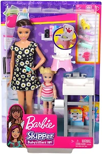 Barbie Babysitting Playset with Skipper Doll, Baby Doll, Sink, Flipping Potty Seat and Themed Accessories