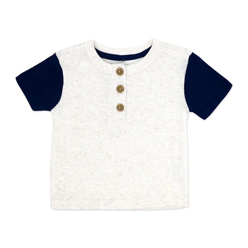 Baby Mode 3 Piece French Terry Jogger Set: Navy Stripe