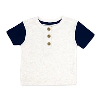 Baby Mode 3 Piece French Terry Jogger Set: Navy Stripe
