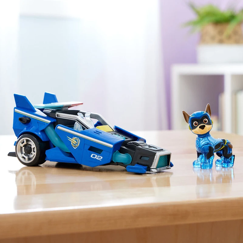 PAW Patrol : La Super Patrouille le film, Voiture avec figurine articulée Chase Super-Chiots