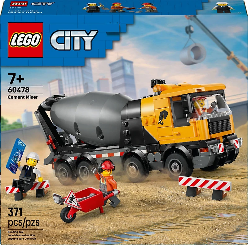 LEGO City La bétonnière - Grand camion de chantier avec 3 figurines pour enfants de 7 ans et plus - 60478
