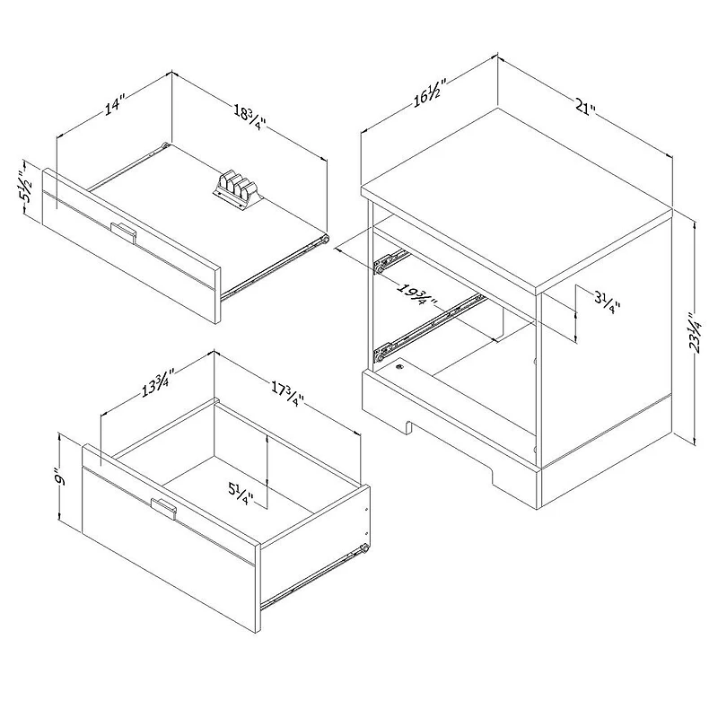 Reevo Table de chevet avec organisateur de fils Blanc solide