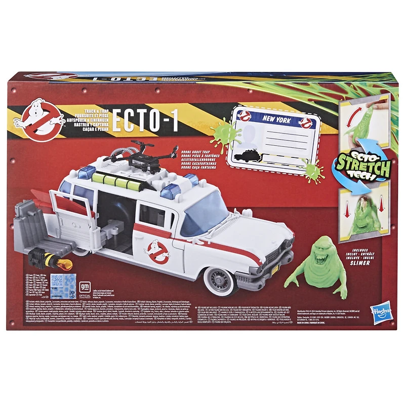Ghostbusters Ecto-1 Poursuite et piège, voiture avec Slimer Grand frisson avec technologie Ecto-Stretch, jouets Ghostbusters, à partir de 4 ans