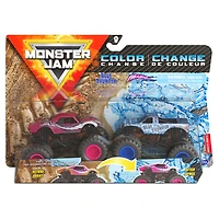 Monster Jam, Coffret de 2 monster trucks officiels en métal moulé Blue Thunder vs Full Charge qui changent de couleur, échelle 1:64