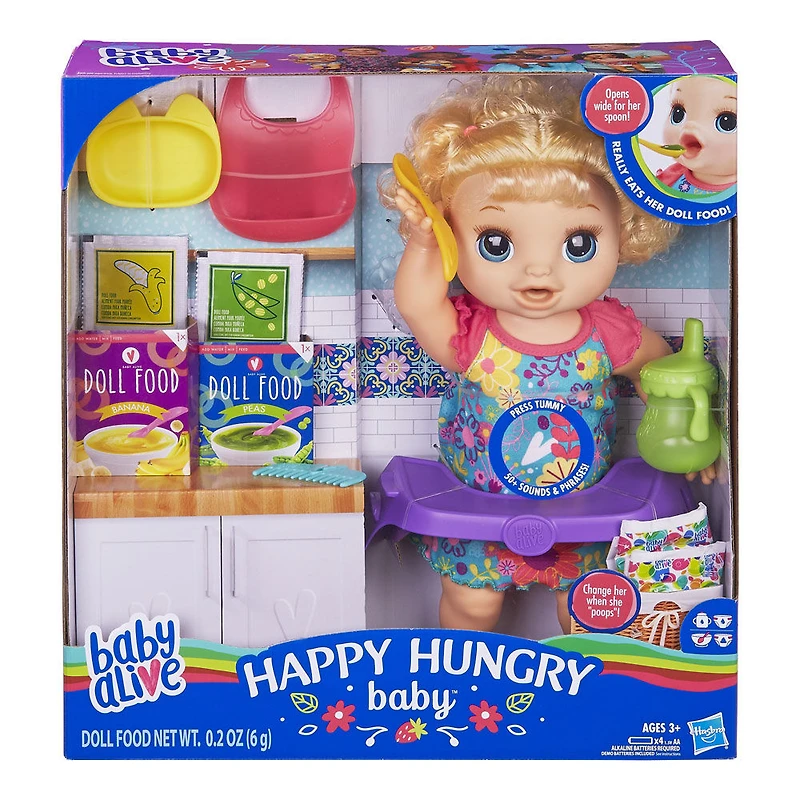 Baby Alive Happy Hungry Baby, Makes 50+ Sounds and Phrases, Eats and Poops, Drinks and Wets