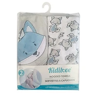 2 Pack Hooded Towels Blue/Grey