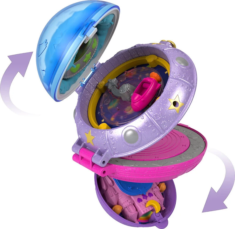 Polly Pocket-Coffret Soucoupe Volante, 2 figurines, 15 accessoires