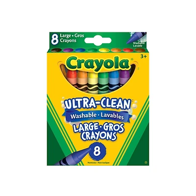 Gros crayons de cire lavables, couleurs variées, 8 ct