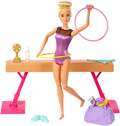 Coffret de jeu Barbie Gymnaste avec poupée, poutre d'équilibre et plus de 15 accessoires