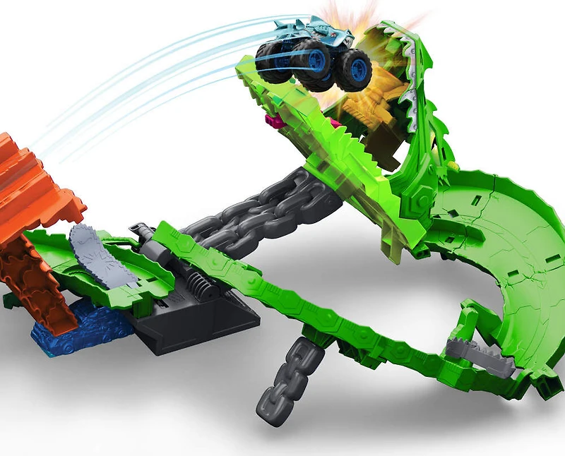 Hot Wheels Monster Trucks-Coffret Piste Dragon Sharks vs. Dinos