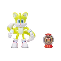  Figurine de 4 pouces Sonic - Tails moderne (NEON) avec Boîte de super anneau comme accessoire