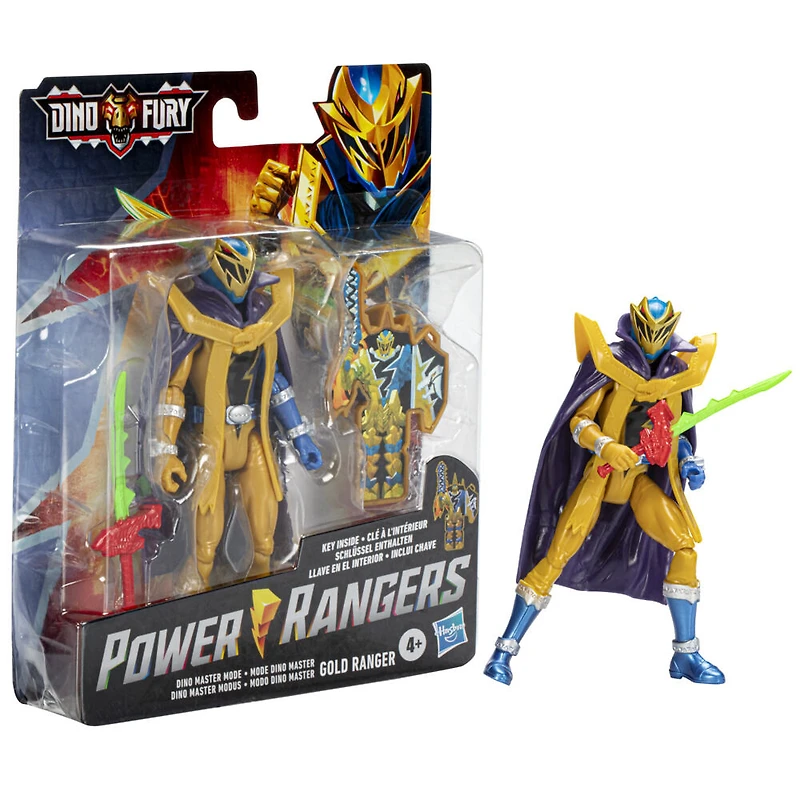 Power Rangers Dino Fury Dino Master Mode Gold Ranger Action Figure Toy with Dino Fury Key