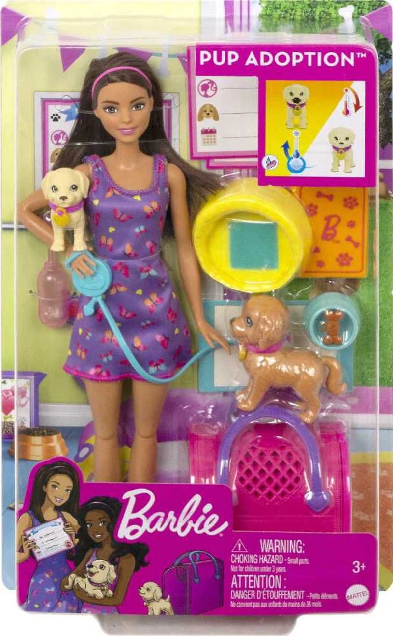 Barbie Barbie Adopte Un Chiot, coffret avec poupée et 2chiots