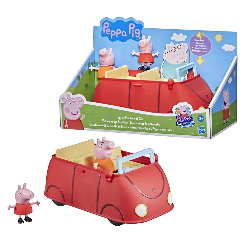 Peppa Pig Peppa's Adventures Peppa's Family Red Car Preschool Toy, Speech and Sound Effects - French Edition