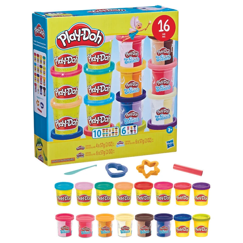 Play-Doh Sparkle and Scents Variety Pack of 16 Cans of Modeling Compound and 4 Tools, Non-Toxic