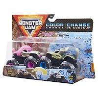 Monster Jam, Coffret de 2 monster trucks officiels en métal moulé Monster Mutt Poodle vs. Monster Mutt Husky qui changent de couleur, échelle 1:64