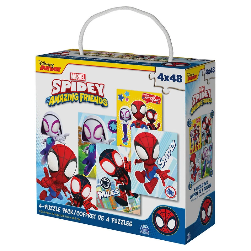 Marvel, 4 Jigsaw Puzzle Bundle 48-Piece Spidey and his Amazing Friends with Portable Rope Gift Box, for Kids Ages 4 and up