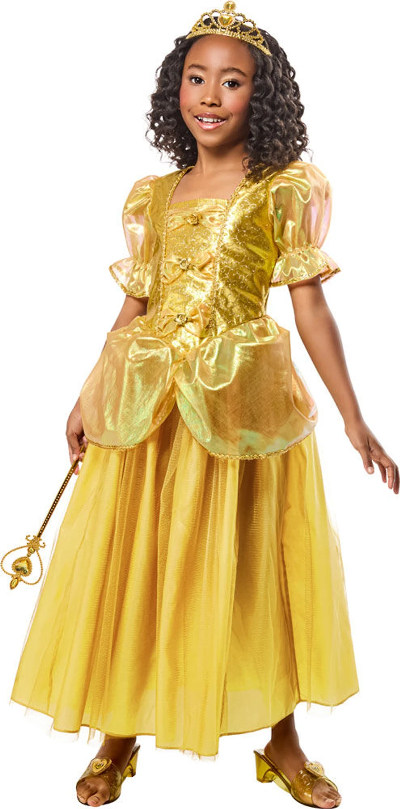 Rubies Gold Princess Costume Dress with Gold Tiara, Girls Small (Size 6-7)