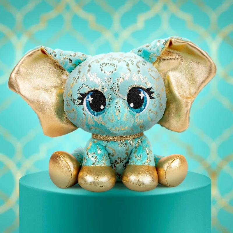 P.Lushes Designer Fashion Pets Bella L'Phante Limited Edition Elephant Stuffed Animal, Turquoise/Gold, 6"