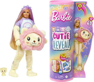 Barbie Cutie Reveal Doll and Accessories, Cozy Cute Tees Lion, "Hope" Tee, Purple-Streaked Blonde Hair, Brown Eyes