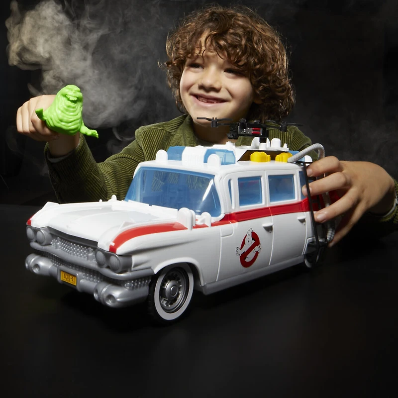 Ghostbusters Ecto-1 Poursuite et piège, voiture avec Slimer Grand frisson avec technologie Ecto-Stretch, jouets Ghostbusters, à partir de 4 ans