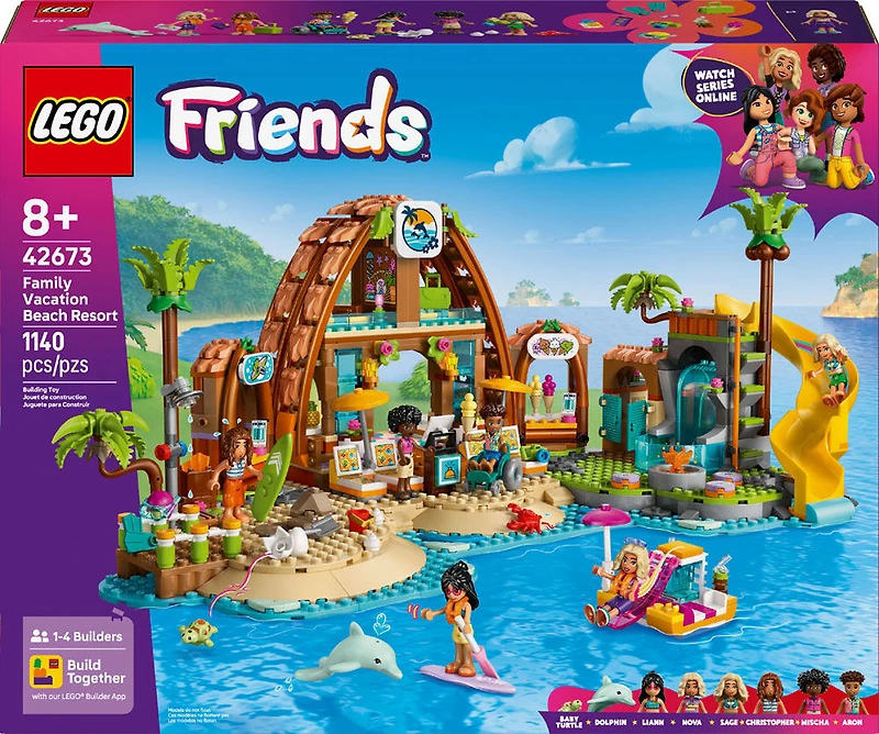 LEGO Friends Les Vacances en Famille au Bord de la Mer, Ensemble de Construction de Jouet, Ensemble de Jeu de Voyage avec des Animaux Marins 42673