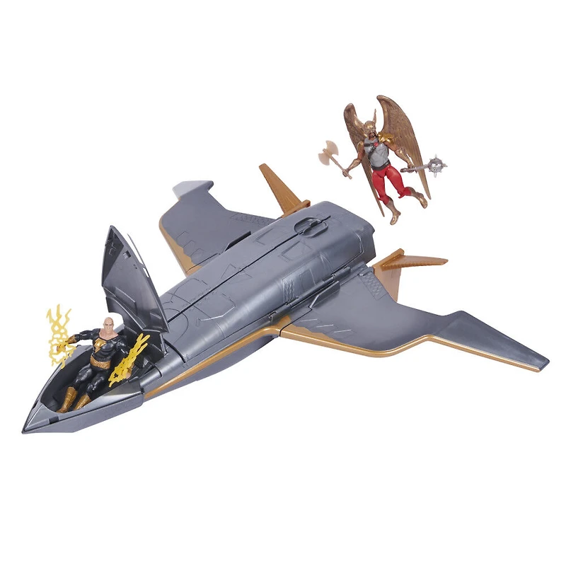 DC Comics, Vaisseau Hawk Cruiser Patrol, comprend des figurines articulées Black Adam et Hawkman, plus de 40 cm de large, Première Édition