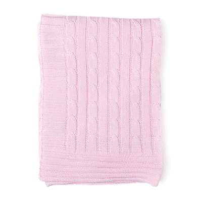 Baby Mode Signature Pink Classic Cable Knit Blanket