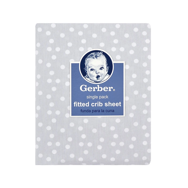Gerber, drap-housse à pois gris.