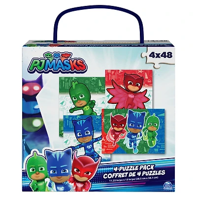 PJ Masks, 4 Jigsaw Puzzle Bundle 48-Piece Easy Cartoon Disney Junior Show Catboy Owlette Gekko with Portable Rope Gift Box
