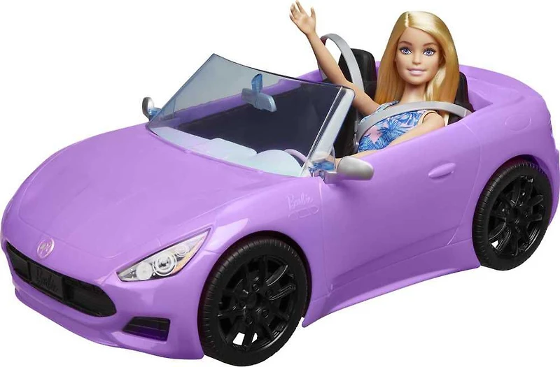 ​Barbie Doll and Vehicle Playset with Barbie Doll and 2-Seater Purple Convertible Car with Rolling Wheels
