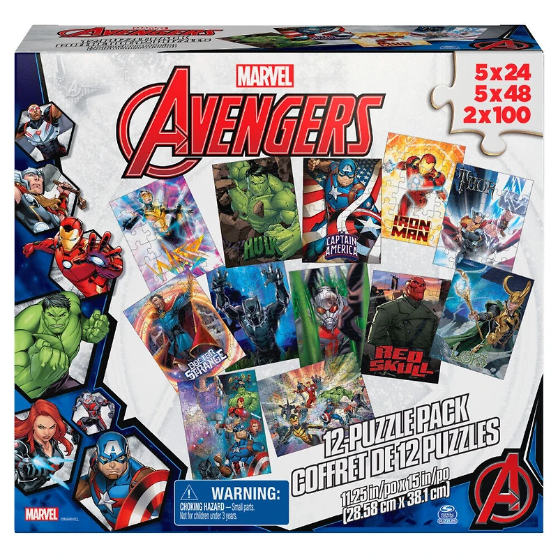 Marvel, 12 Pack Avengers Jigsaw Puzzles Captain America Iron Man Thor Hulk Wasp Black Panther Dr. Strange Red Skull Thanos