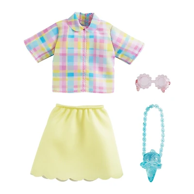 ​Barbie Fashion Pack with Pastel Plaid Top, Yellow Skirt, Circle Sunglasses and Ice Cream Purse