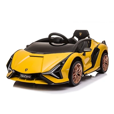 KidsVip 12V Enfants et Tout-Petits 4x4 Lamborghini Sian Edition Voiture Eléctrique avec Commande à Distance - Jaune - Édition anglaise