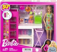 Barbie Doll and Ultimate Pantry Playset, Barbie Kitchen Add-On with 30+ Food-Themed Pieces