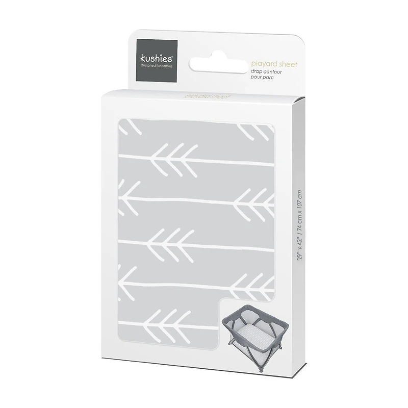 Kushies Flannel Playard Sheet - Grey Arrows