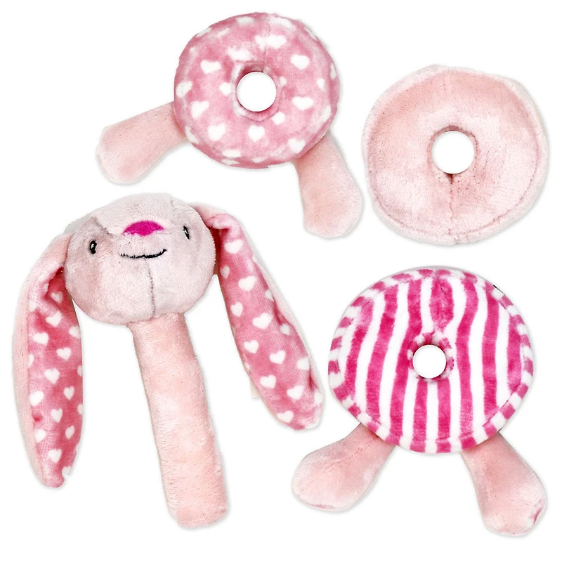 Jouet d’activité à empiler en peluche Bab & Tot : lapin rose