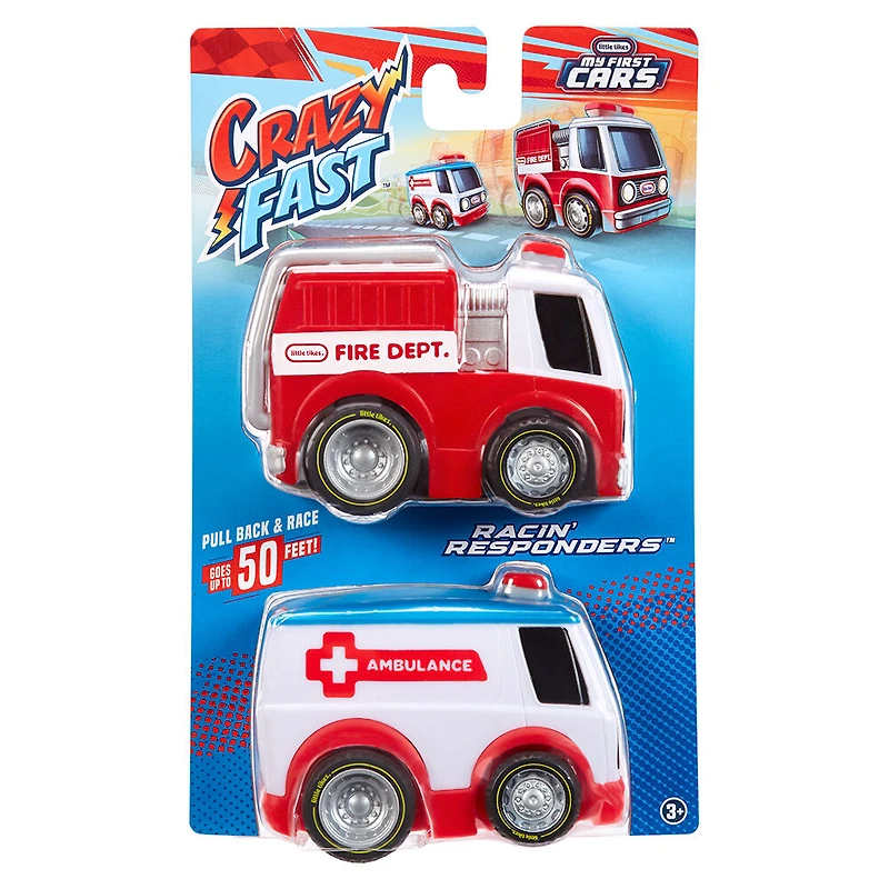 Voitures Little TikesMD, My First CarsMC, Crazy FastMC , paquet de 2 Racin' RespondersMC, camion d'incendie, ambulance, véhicule-jouet à rétropropulsion pouvant parcourir jusqu'à 50 pi (15 m)