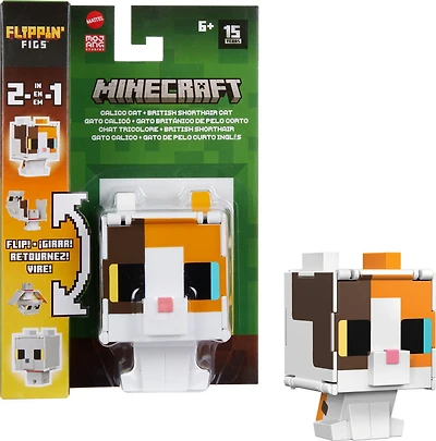 Minecraft Flippin' Figs Figures Collection Calico Cat + British Shorthair Cat
