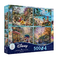Ceaco Thomas Kinkade Disney 4-en-1 500 pièces Puzzle Multipack (Blanche-Neige, Mickey, Pocahontas)