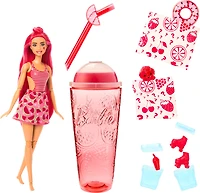 Barbie Pop Reveal Poupée de la série Fruit, thème cocktail à la pastèque avec 8 surprises dont 1 animal de compagnie et des accessoires, slime, parfum et changement de couleur