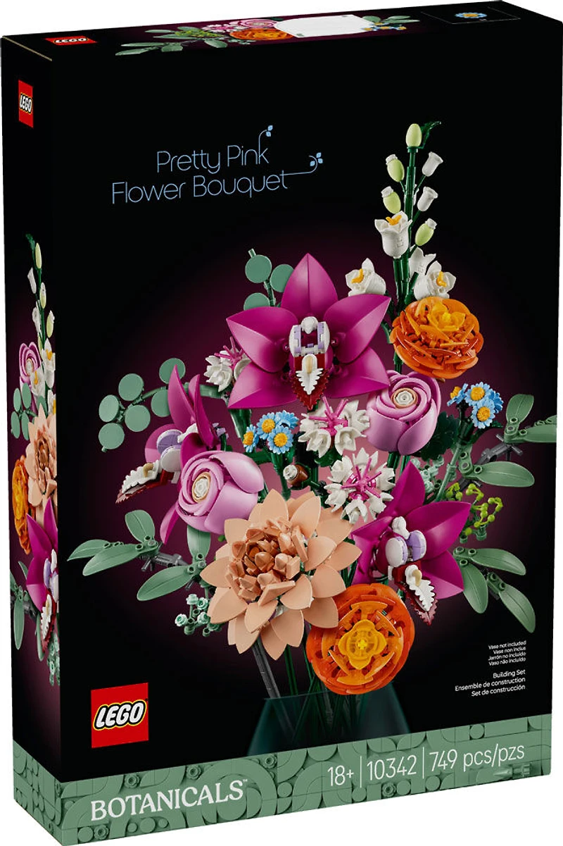 LEGO Botanicals Pretty Pink Flower Bouquet Floral Decor, Nature Gift Building Kit for Adults 10342